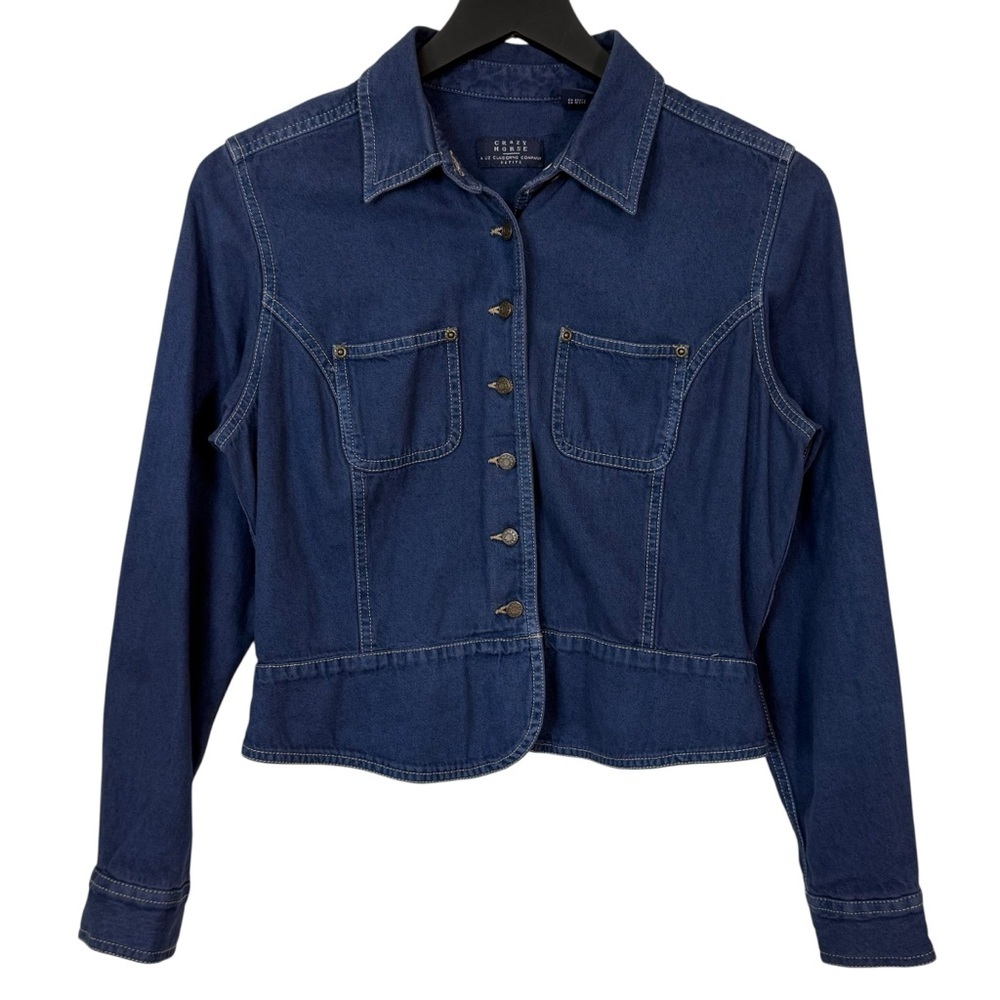 Liz Claiborne Size MP Crazy Horse 100% Cotton Chambray Western Button Up Shirt